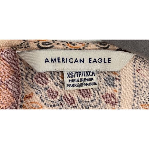 American Eagle Womens Boho Floral Patchwork Long Sleeve Peplum Blouse XS Tassel - Picture 5 of 11